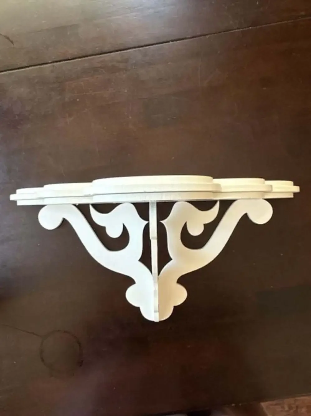 Vintage Style Ornate White Wood Wall Shelf with Decorative Scroll Brackets